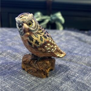 Handcrafted Owl Bird Figurine - Brown and Tan